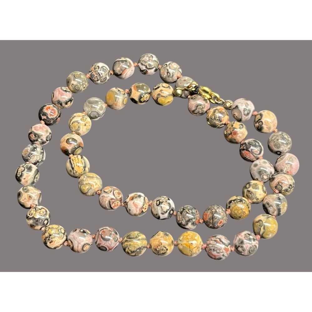 New Old Stock Vintage HOBE' BEADED NECKLACE Leopard Jasper Beads 12K Gold Filled